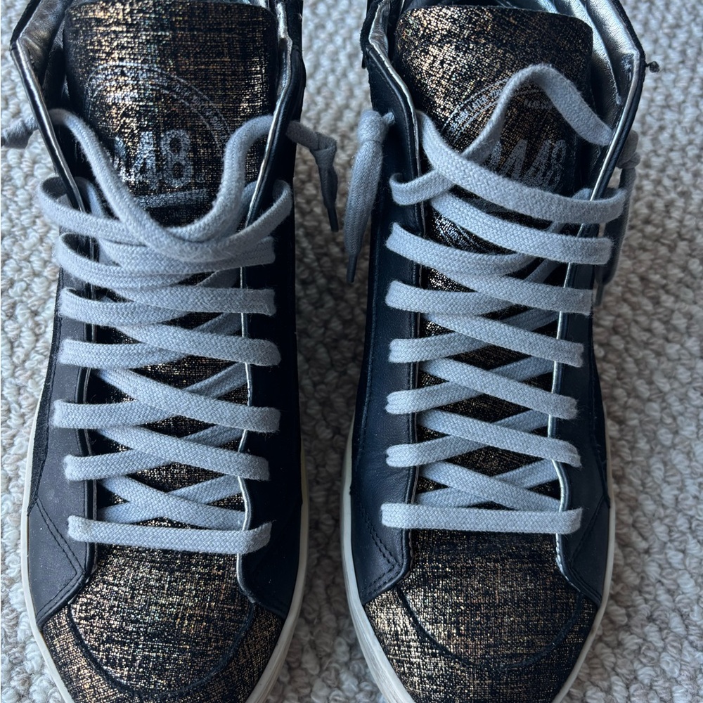 P448 Distressed Black and Gold Hightop Sneakers